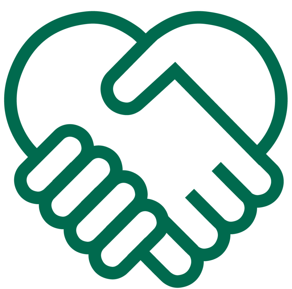 Grafikk som viser to grønne hender som holder hverandre og former et hjerte.